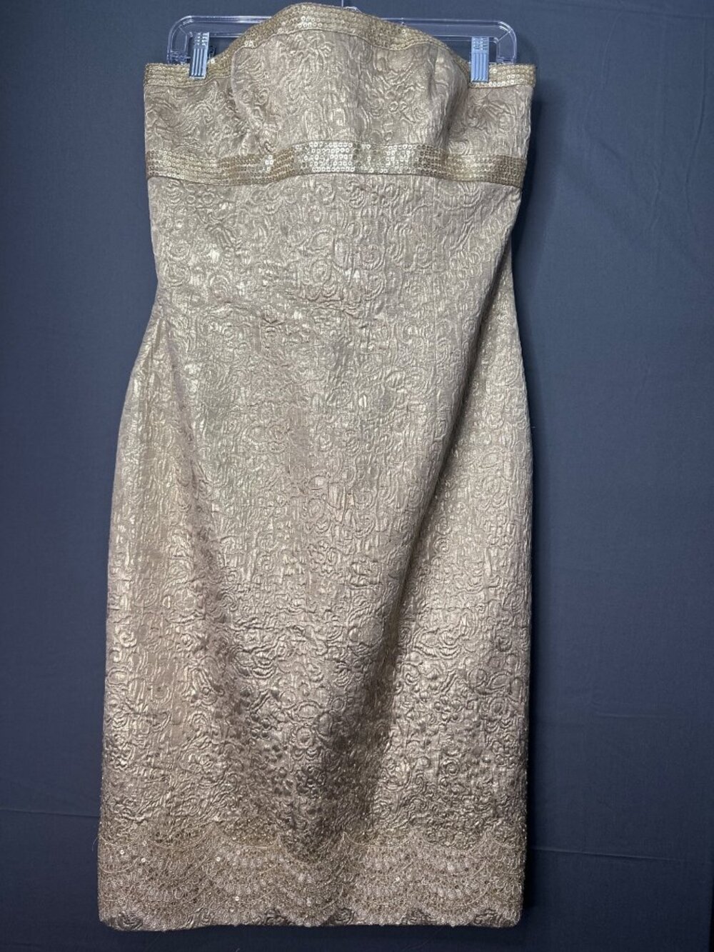Carmen Marc Valvo Collection Womens 10 Gold Strapless Corset Cocktail Dress